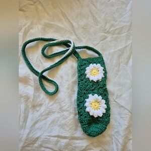 Crochet Cotton Daisy Water Bottle Holder Purse